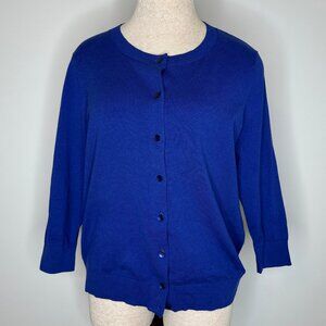 Talbots Women's Charming Button Cardigan 3/4 Sleeve Cobalt Blue Size XLP NWT
